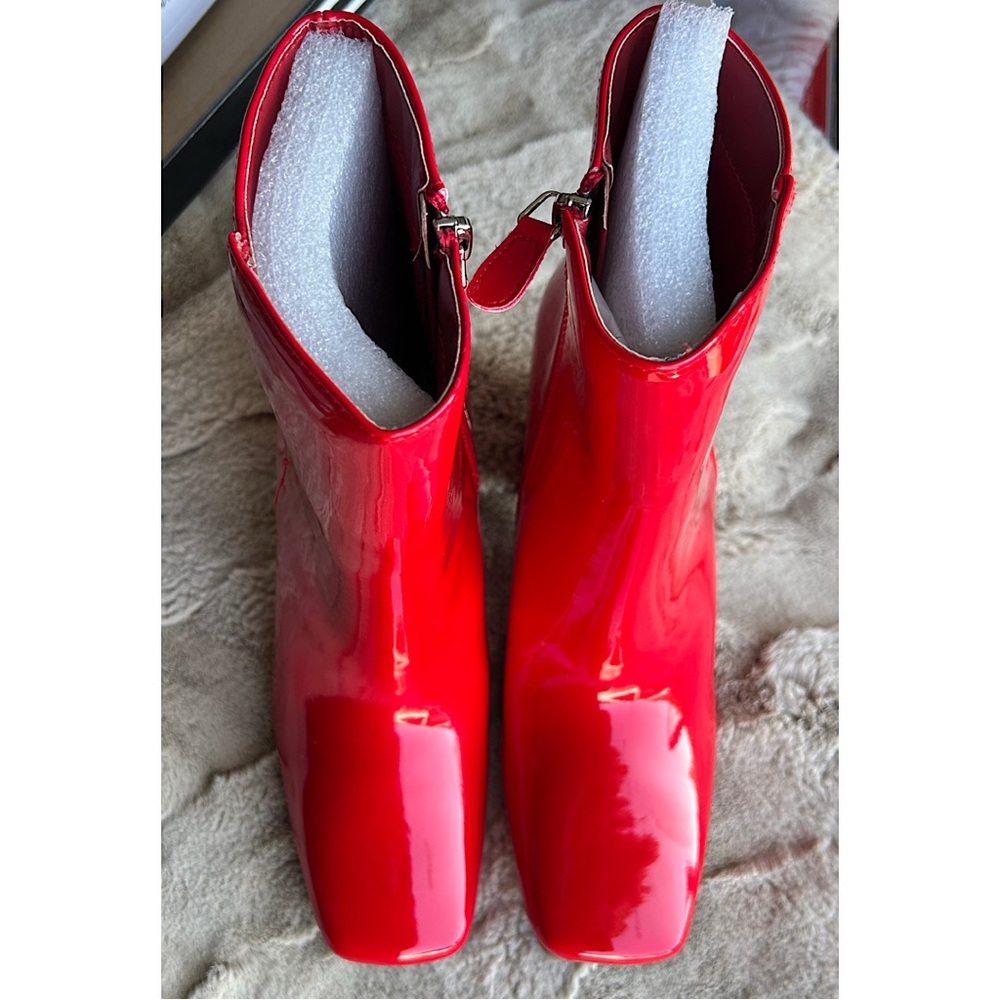 Red Patent Leather Ankle Boots - Picture 3 of 8